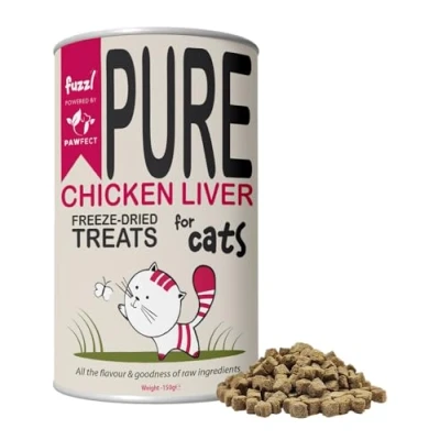Image of Fuzzl Pure Freeze Dried 100% Chicken Liver Cat Treats and Food Topper 150g Maxi Tube. Natural Wholesome Hypoallergenic Nutritious Food. Kitten Snacks
