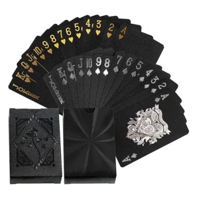 Image of CYNOSURETECH 2 Decks of Black Playing Cards, 54 Cards Each, Plastic Waterproof Card Game Set, For Home, Party, Dinner Games