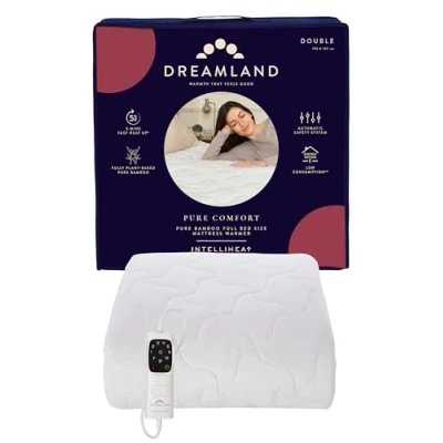 Image of Dreamland Double 100% Bamboo Electric Blanket, Fast Heating Underblanket, 6 Heat Settings, Hypoallergenic, Auto Safety Shut Off, Detachable Control, 190x137cm, Heated Blanket for Bed