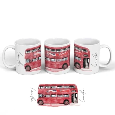Image of Global Designs London Routemaster Red Bus Illustration Souvenir Ceramic Mug