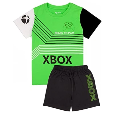Image of Xbox Pyjamas For Boys Kids Green OR Black Colour Options T Shirt &amp; Shorts Gamer Pjs Game Console Merchandise Gifts 11 12 Years