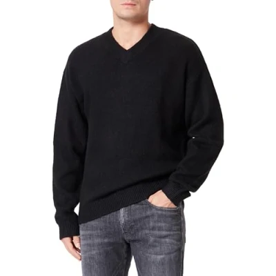 Image of JACK &amp; JONES Men&#039;s Jorollie Knit V Neck Jumper, Black, XXL