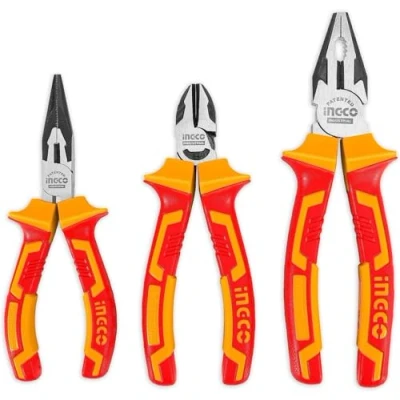 Image of INGCO 3Pcs 1000V VDE Insulated Plier Set, 8&quot; Combination Pliers, 6&quot; Long Nose Diagonal Cutting Pliers HIKPS28318