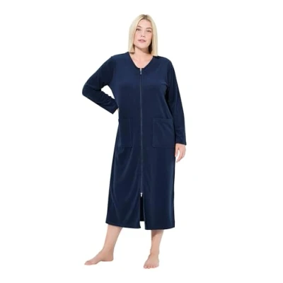 Image of Ulla Popken Women&#039;s Bademantel, 2 Wege Zipper, Frottee, Kuschelweich Bathrobe, Midnight Blue, 42 44