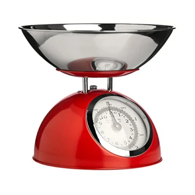 Image of Premier Housewares Retro Kitchen Scales with Bowl Stainless Steel Food Cooking 5kg Weighing Scale Red 21x24 x24