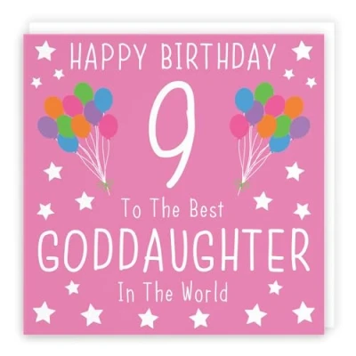 Image of Hunts England Goddaughter 9th Birthday Card Happy 9 To The Best In World Iconic Collection Fun Colourful
