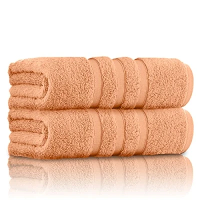 Image of GC GAVENO CAVAILIA 2 Pk Bath Towels, 550 Gsm Quick Dry Towel, Highly Absorbent Egyptian Cotton Towel Set, Machine Washable Bathroom Towels Peach