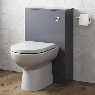 Image of Bathroom Toilet WC Concealed Cistern Unit Pan Soft Close Seat Gloss Grey 500mm