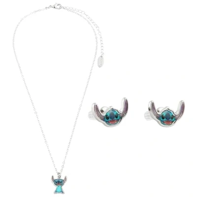 Image of Disney Stitch Girls Jewellery Set, Friendship Necklace Earrings Bracelet Rings Gifts (Silver Stitch)