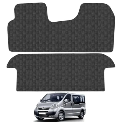 Image of 5mm Rubber Floor Mats for the Nissan Primastar (2001 2014) [Only suitable factory crew cab van] Custom Van Accessory Tailored fit Heavy Duty, Waterproof &amp; Anti Slip Work with Clips