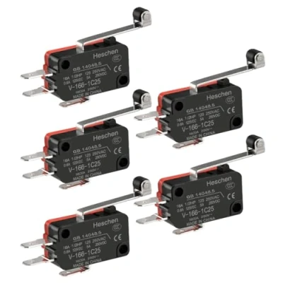 Image of Heschen Micro Switch, V 166 1C25, SPDT, Long Roller Lever, 16A 250VAC, 5PCS