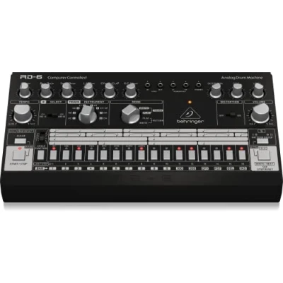 Image of Behringer RHYTHM DESIGNER RD 6 BK Analog Drum Machine with 8 Sounds, 64 Step Sequencer and Distortion Effects, Compatible PC Mac