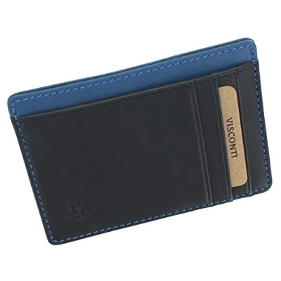 Image of VISCONTI Slim Collection Stealth Leather Card Holder RFID Blocking VSL58 Black/Cobalt