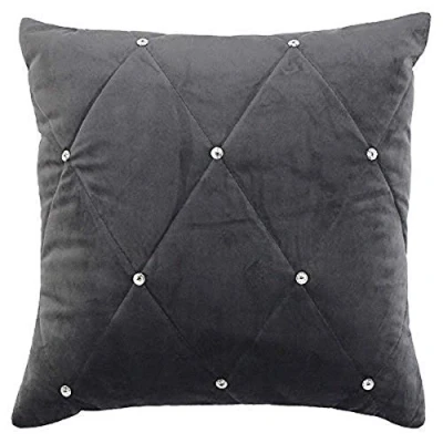 Image of Riva Paoletti New Feather Filled Cushion Grey Diamante Crystal Sequins Quilted Geometric Design Hidden Zip Closure 100% Polyester 45 x 45cm (18&quot; 18&quot; inches), Polyester, Pewter,