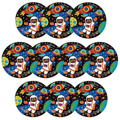 Image of Baker Ross FX317 Solar System Party Plates Pack of 10, Disposable Paper Plates, Kids Table Decoration, Birthday Supplies