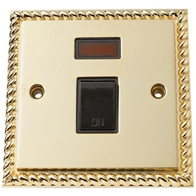 Image of Merriway BH02762 Georgian Double Pole Switch 20 Amp 1 Gang with Neon Indicator Brass