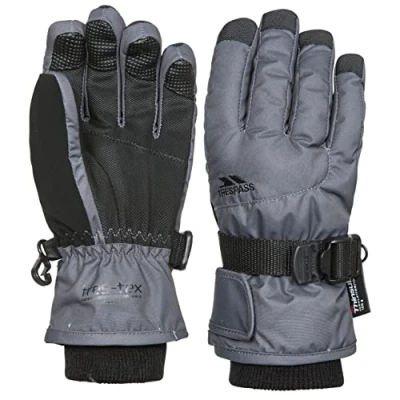 Image of Trespass Ergon II, Black, 11/12, Warm Padded Waterproof Gloves Kids Unisex, Age 11 12, Black