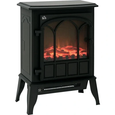 Image of HOMCOM Freestanding Electric Fireplace Heater Black Stove W/Led Flame Effect