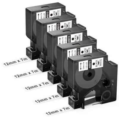 Image of Upwinning A45013 12mm x 7m Compatible Dymo D1 Label Tape 45013 Black on White S0720530, Maker Cartridge for LabelManager 160 100 120P 210D 260P 280 360D 420P LabelPoint 150 200