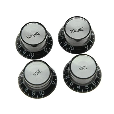 Image of KAISH 4x Guitar Reflector Knobs Black with Silver Cap Top Hat For Epiphone Les Paul SG