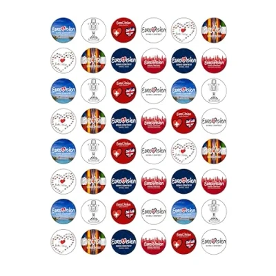 Image of 48 Eurovision 2024 Malmö, Sweden Themed Edible Wafer Paper Cake Toppers Decorations 2.5cm circles