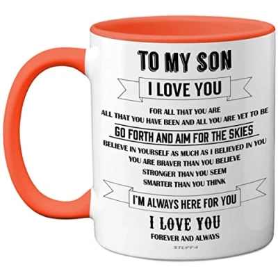 Image of Son Mugs to My Inspirational I Love You Mug, Gifts from Mum, Birthday Gifts, Gift Dad, for Sons, Idea Christmas 11oz Orange Ceramic Dishwasher Safe Mug
