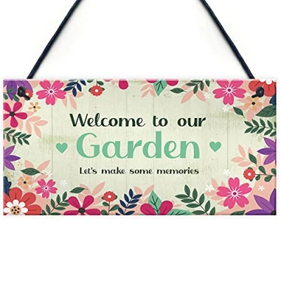 Image of RED OCEAN Welcome To Our Garden Sign Hanging Wall Door Friendship Gift Home