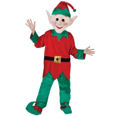 Image of Adult Deluxe Christmas Elf Fancy Dress Mascot One Size