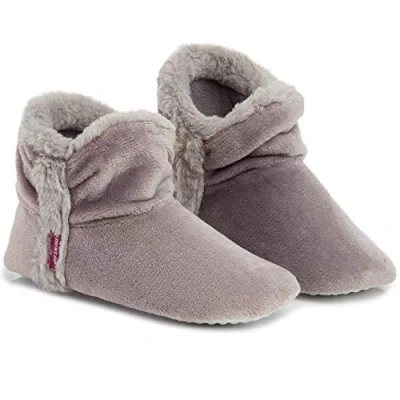 Image of DUNLOP Women Bootie Slippers, Ladies Quality Ankle Slippers Memory Foam, Sheepskin Indoor Outdoor Shoes, Comfy Warm Winter Slipper Boots, Gift for (5 UK, Light Grey)