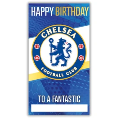 Image of Chelsea Football Club Birthday Card Relatives Card, Comes with Stickers to Personalise your Caption, Mum, Dad, Grandson, Boyfriend, Open Blue