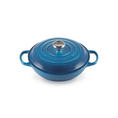 Image of Le Creuset Signature Enamelled Cast Iron Shallow Casserole Dish With Lid, 26 cm, 2 Litres, Marseille Blue, 211802620