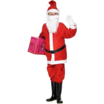 Image of Smiffys Santa Boy Costume, Red with Jacket, Trousers, Hat &amp; Belt, Christmas Children&#039;s Fancy Dress, Dress Up Costumes