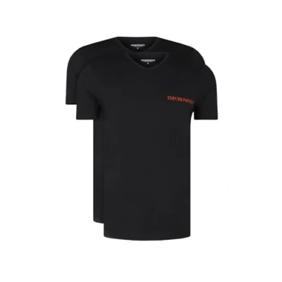 Image of Emporio Armani Men&#039;s Core Logoband V Neck 2 Pack T Shirt, Black/Black, M
