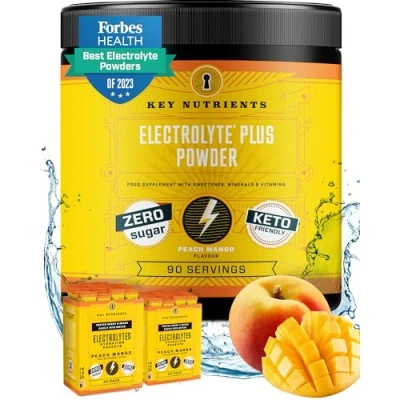 Image of Key Nutrients Electrolytes Powder Tropical Peach Mango Drink Mix 90 Servings Sugar Free, Gluten Zero Calories Keto: Magnesium