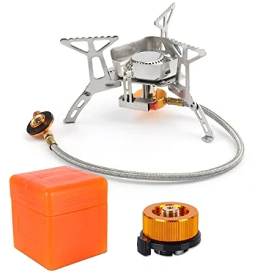 Image of Camping Gas Stove, Portable Windproof Backpacking Burner Cooking Stoves 3500W for BBQ Outdoor Hiking Fishing Picnic with Piezo Ignition Adapters Converter