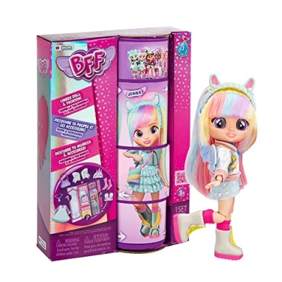 Image of BFF By Cry Babies Jenna Collectible Fashion Doll with Long Hair, fabric Clothes and 9 Accessories Gift Toy for Girls Boys +5 Years