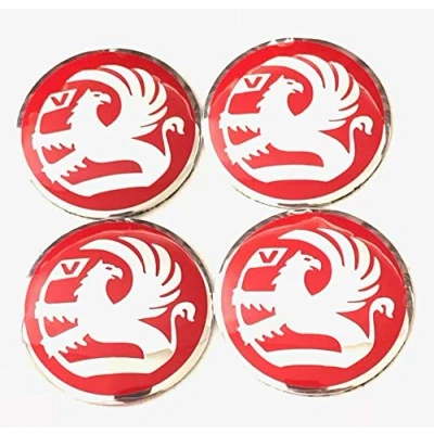 Image of VAUXHALL RED CHROME EMBLEM WHEEL CENTER CAP STICKER LOGO BADGE TRIM 55MM DOME SET OF 4