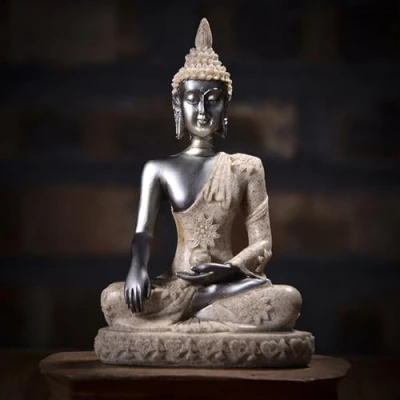 Image of Thai Buddha Sitting Small,4.33inch Meditating Peace Harmony Sandstone Statue,Zen Garden Sculpture Figurine Ornament, Indoor/Outdoor Art Decor for Home,Garden,Patio,Deck,Porch Yard