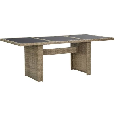 Image of vidaXL Garden Dining Table Brown 200x100x74 cm Glass and Poly Rattan