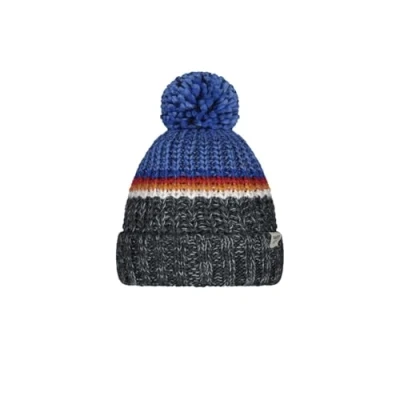 Image of Barts Kids Reggey Cuffed Fleece Lined Beanie Bobble Hat Blue 8+ Yrs