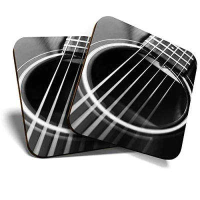 Image of 2 x Square Coasters Acoustic Guitar Country Music Cork Backed Home Kitchen Accessory Tea Coffee Mug Mat #42444