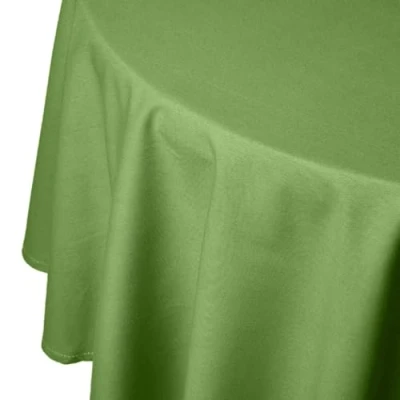 Image of HOMESCAPES Olive Green Cotton Round Tablecloth 6 to 8 seater Large Circular 178 cm (70 Inches) Washable Hand Woven 100% Plain with Decorative Ladder Stitch Edge