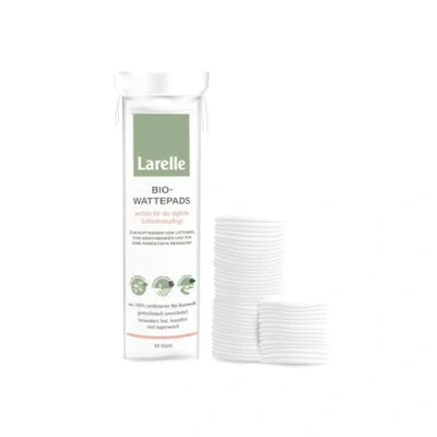 Image of Larelle Organic Cotton Pads, Round, Pack of 80, GOTS Ecocert, Approx. 57 mm, Perfect for Daily Beauty Care