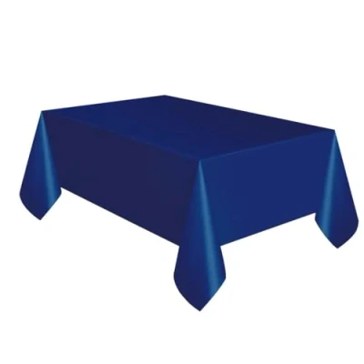 Image of Solid True Navy Blue Rectangular Plastic Table Cover (137cm x 274cm) 1 Count Elegant &amp; Durable Tablecloth for Parties, Events, and Home Use
