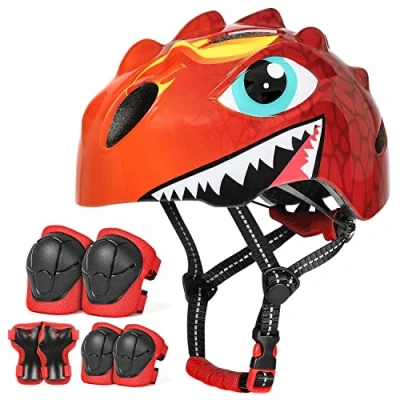 Image of VICTGOAL Kids Bike Helmet with Cute 3D Cartoon Design for Cycling Roller Skating Scooting Lightweight Sports Safety Ages 3 8 Boys Girls Size Adjustable (Red Set, S: 50 54cm)