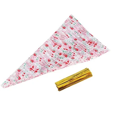 Image of 50Pcs Clear Cellophane Bags Bulk,Cone Shaped Popcorn Resealable Treat Candy With Twist Tie