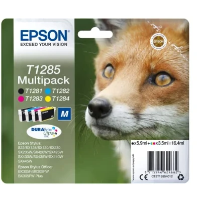 Image of Epson T1285 Fox Genuine Multipack, 4 colours Ink Cartridges, DURABrite Ultra Ink,Black/Cyan/Magenta/Yellow