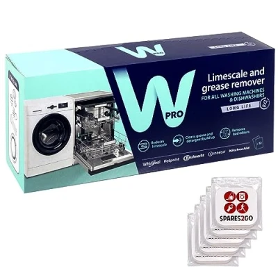 Image of WPRO Washing Machine &amp; Dishwasher Descaler Limescale Detergent Remover (12 x 50g Sachets + 5 Laundry Cupboard Fresheners)