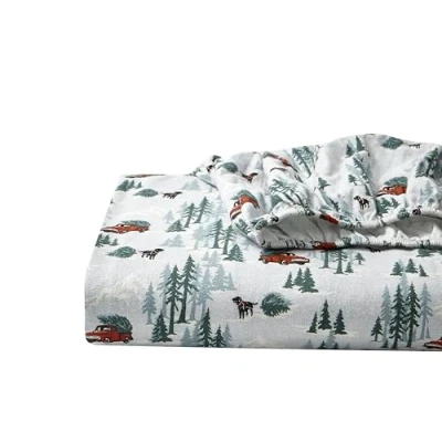 Image of Eddie Bauer Queen Sheets, Cotton Flannel Bedding Set, Brushed For Extra Softness, Cozy Home Decor (Tree Farm, Queen)