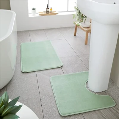 Image of Catherine Lansfield Anti Bacterial Memory Foam Bath Mat and Pedestal Set Sage Green